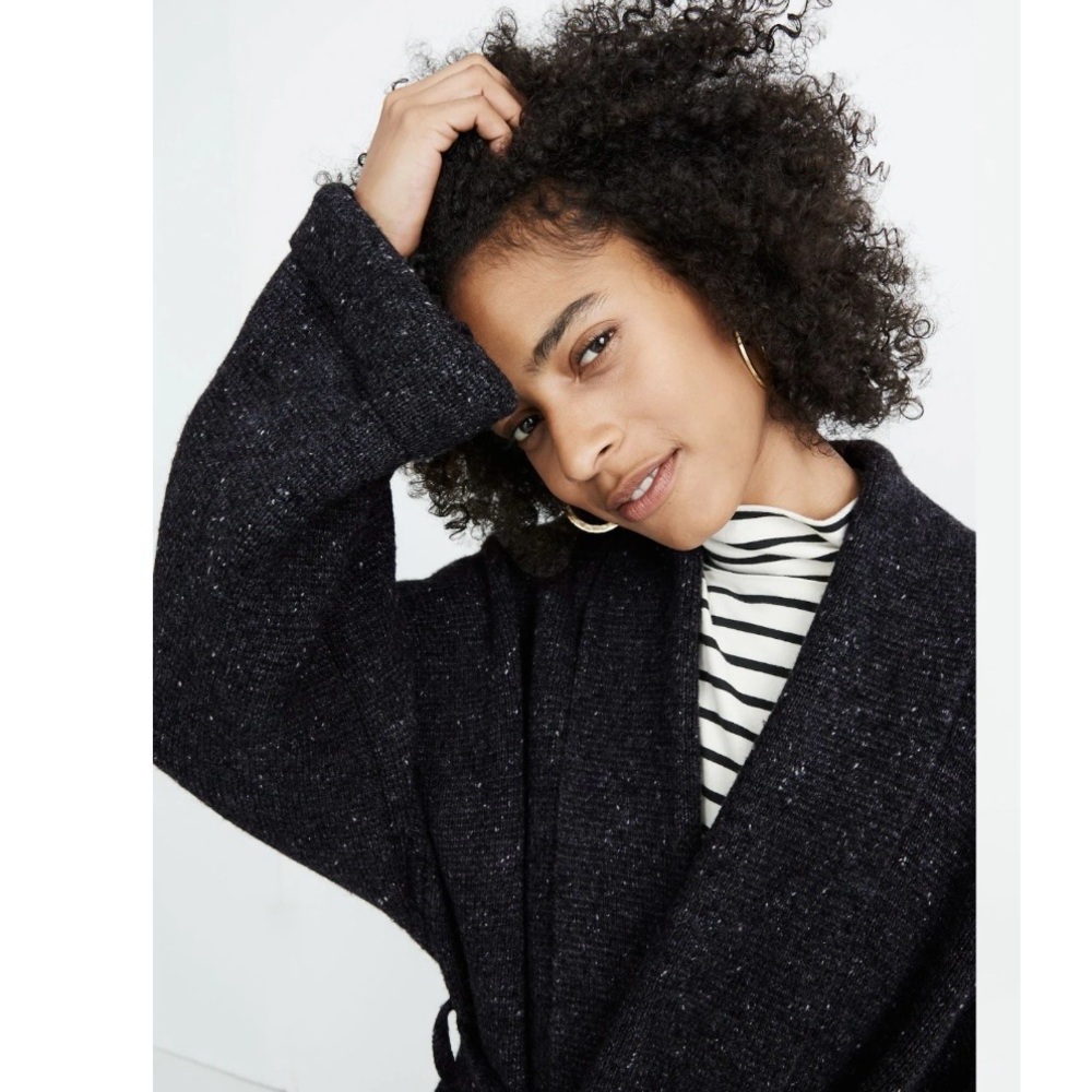 Madewell Donegal Tie-Waist Cardigan Sweater in Donegal Thunder Heather Black - L - Picture 9 of 12